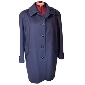 XL Embroidered Pea Coat 100% Wool oval triangle longline Fen-nelli Blue